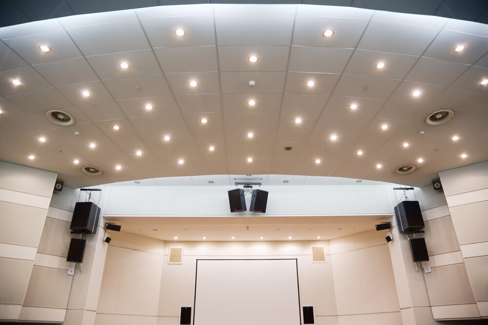 A theater with lights and speakers